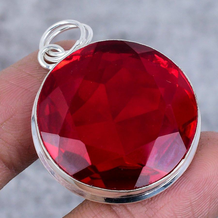 Mozambique Garnet Gemstone 925 Sterling Silver Jewelry Pendant 1.81"