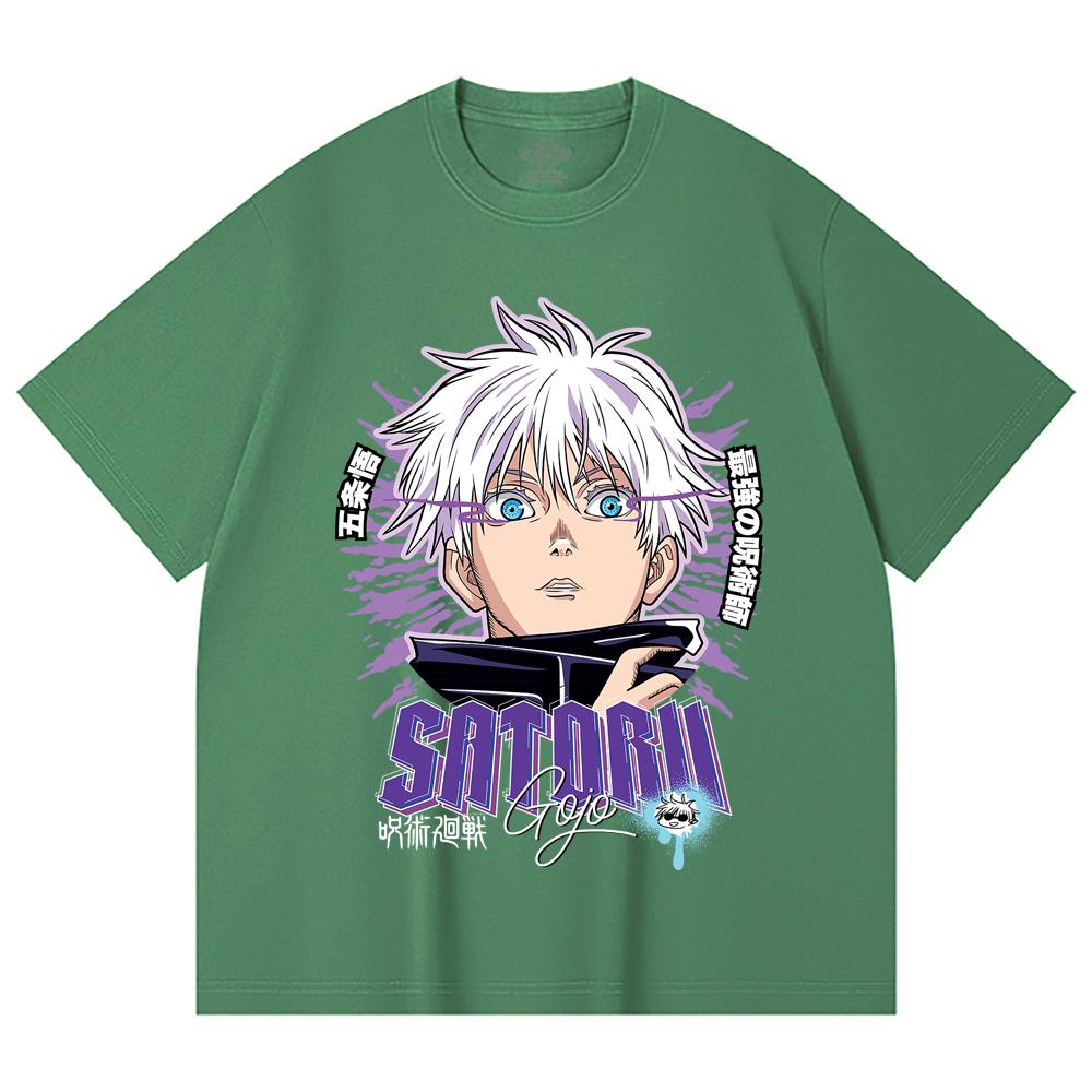230 Gsm 100% Cotton Jujutsu Kaisen V27 Gojo Print Unisex Heavy Cotton T Shirt