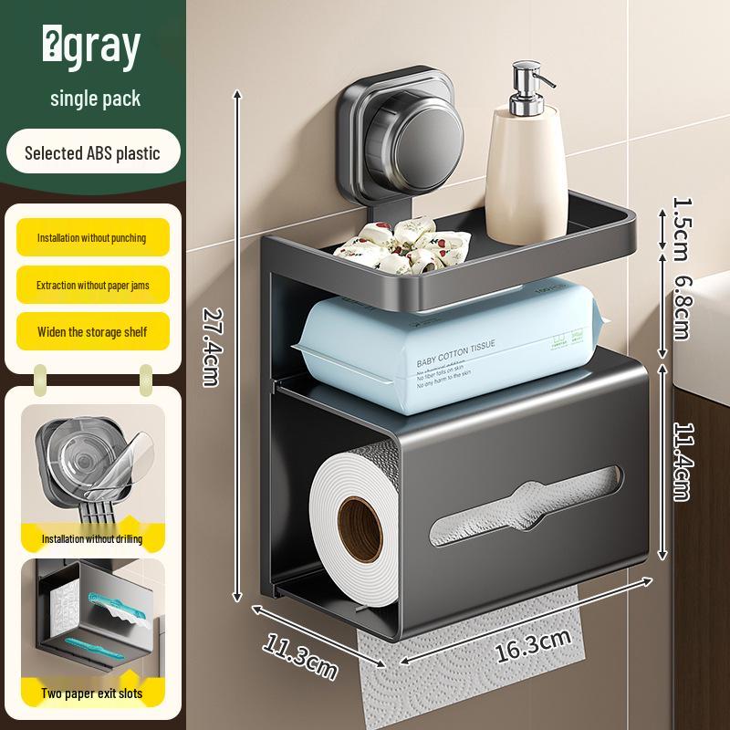 Double-Layer Wall-Mounted Tissue Box, Punch-Free Suction Cup for Kitchen & Bathroom