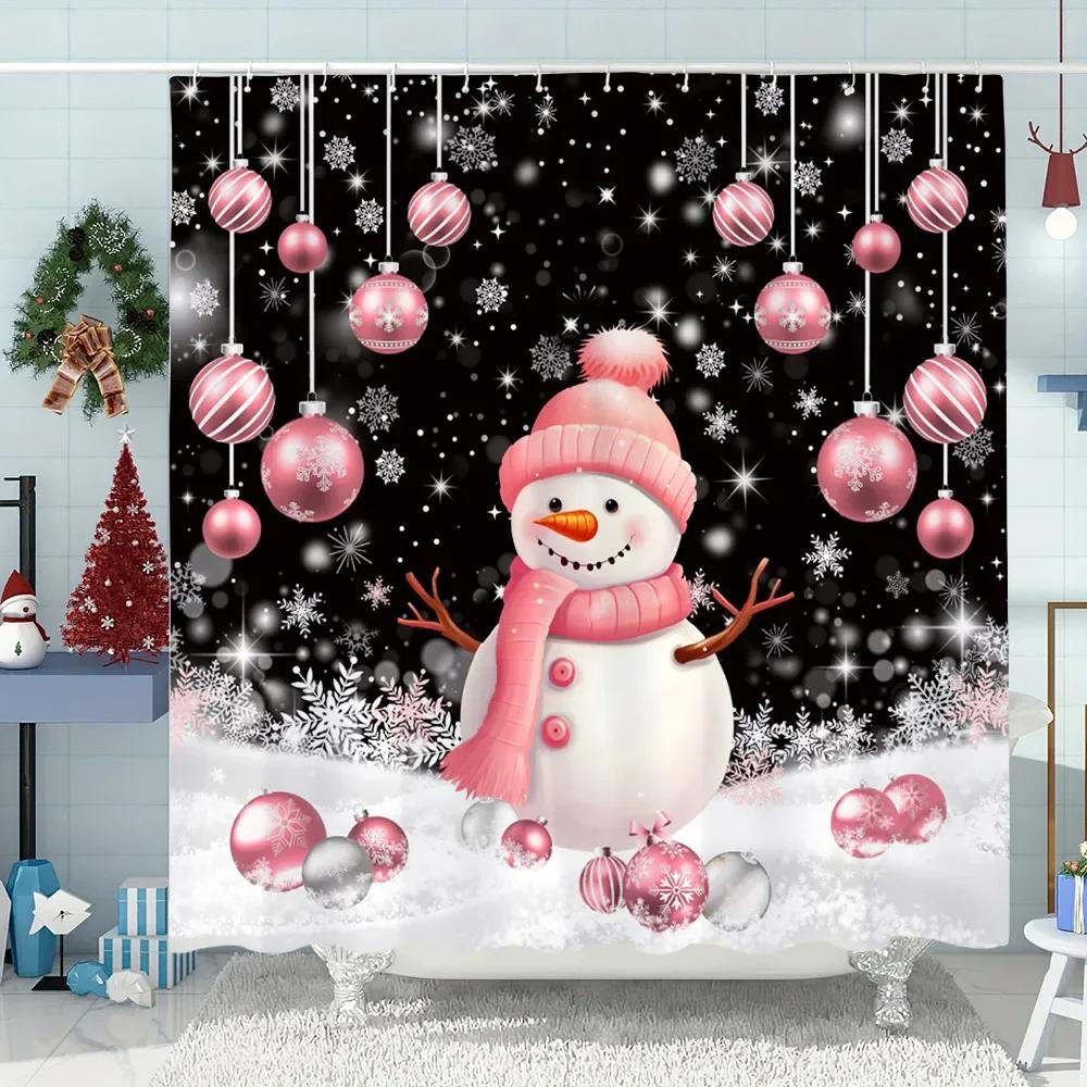 Snowman Christmas Tree Shower Curtain Merry Christmas Gift Polyester Fabric Home Shower Curtain Bathroom Decoration with Hooks