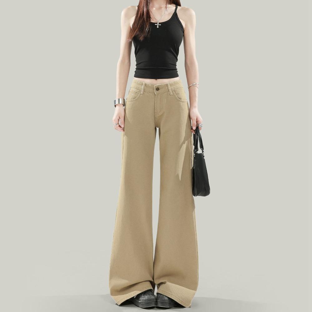 Women's High Waist Flare Jeans Loose Khaki Vintage Draping Wide Leg Denim Pants