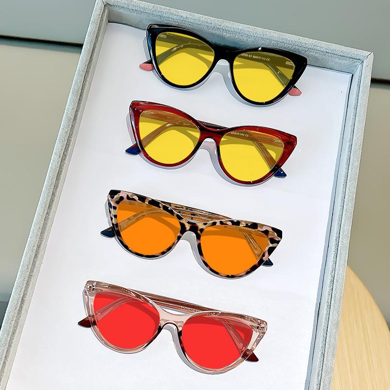 Women's INS Style Red & Orange Lens Blue Light Blocking Glasses Retro Cat-Eye Anti-Glare Night Vision Glasses Gaming Goggles