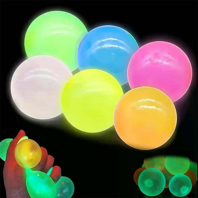 Glow-in-the-Dark Sticky Ceiling Balls 5/10Pcs Sticky Glows Balls Fidget Toys Stress Relief Sensory Toys Wall & Ceiling Decor