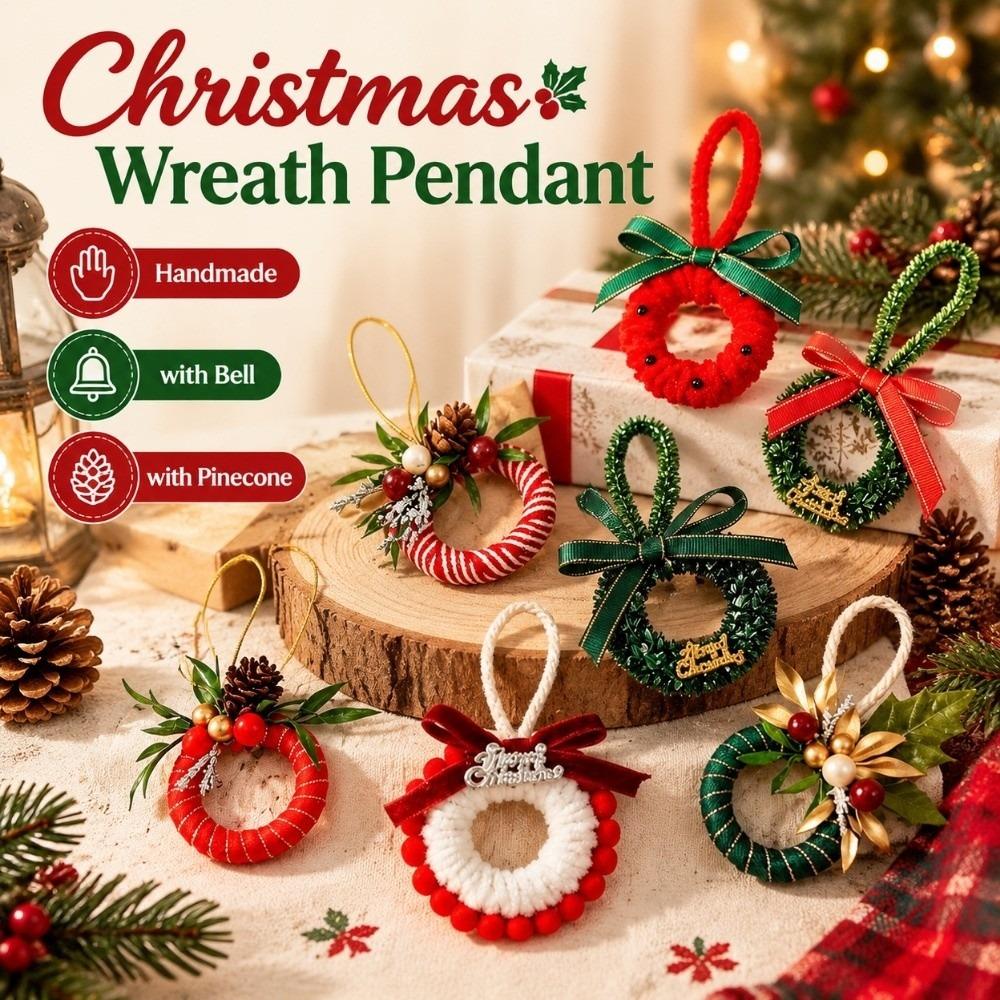 Plush Christmas Wreath Pendant with Bell Christmas Hanging Decoration Christmas Tree