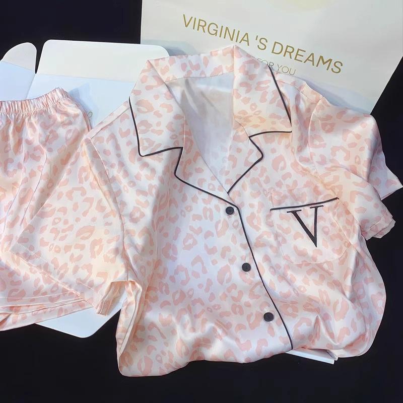 Summer Advanced Sense of Women's Ice Silk Pajamas Homewear Suit Spring and Summer Leopard Print Full Print Pajamas Homewear