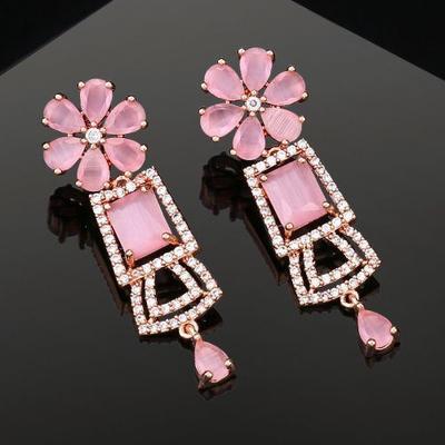 Women's Shimmering Cubic Zirconia Mint Pink Stone Rose Gold Earrings