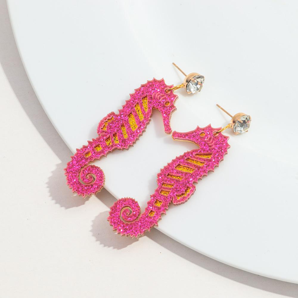 New Glitter Colorful Seahorse Acrylic Earring for Women Creative Funny Animal Long Drop Earrings Fashion Jewelry Gift