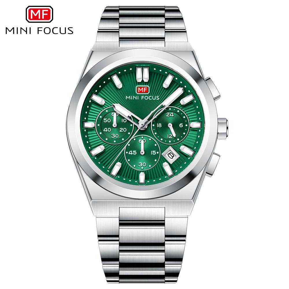 Fashion Men's Business Watches Yellow Green Dial Stainless Steel Strap Luminous Wateproof Quartz Wristwatch with Calendar