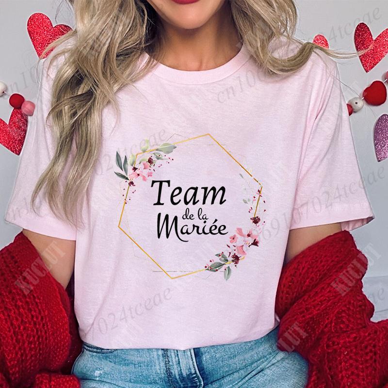 Französisches Junggesellinnenabschieds-T-Shirt, EVJF-T-Shirt für die zukünftige Braut, Braut-Hochzeits-Top, Team-Braut, Blumenkranz, Brautjungfern-T-Shirts
