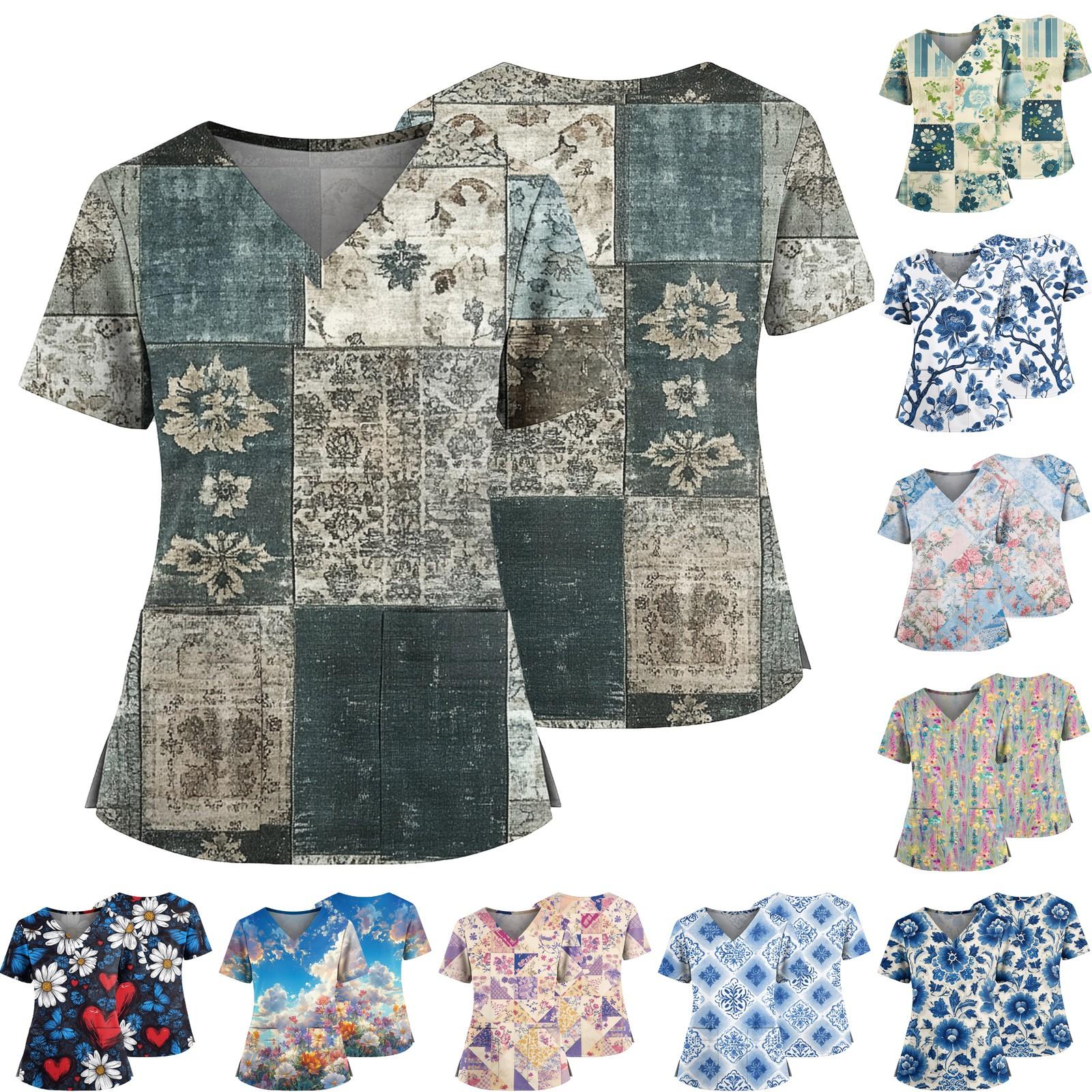 

Women s Casual Printed V-Neck Pocket Side Slit Short Sleeved Top Short Sleeved Top XXXXXL фіолетовий