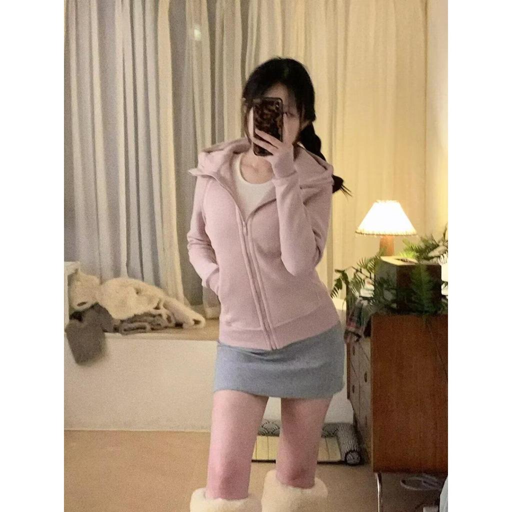 New Spring Slimming Hooded Zip-Up Sweatshirt - Korean Style
