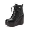 10Cm leather thick-soled wedge heel short boots women's head layer cowhide high heels autumn and winter new front lace-up heightening Martin boots