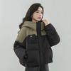 Abrigo corto con capucha de invierno para mujer con chaqueta suelta de retazos de algodón y plumón