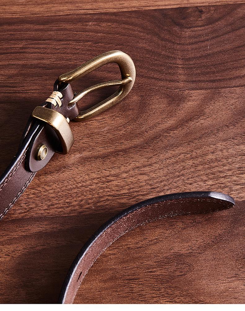 Men's Handmade Retro Leather Belt with Brass Buckle - Genuine Cowhide, Versatile and Trendy for Casual Wear