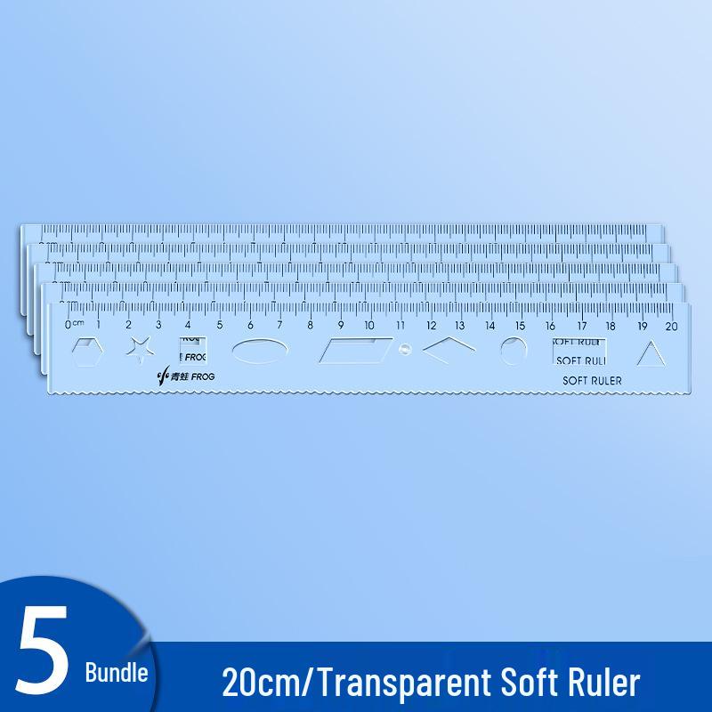 Riglă Moale Multifuncțională – Ondulată și Dreaptă, 15cm/20cm, Plastic Transparent pentru Elevii din Clasa I