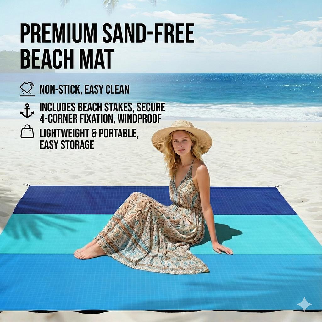 Oversized Lightweight Beach Blanket Sand Free Waterproof Picnic Mat for 2-8 Adults | Large Portable Outdoor Camping Travel Rug
