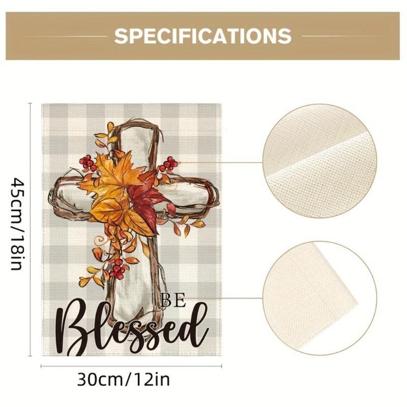 Double Sided Fall Yard Decoration Seasonal Maple Leaf Crosses Garden Flag 12x18 Inch for Thanksgiving Outdoor Display