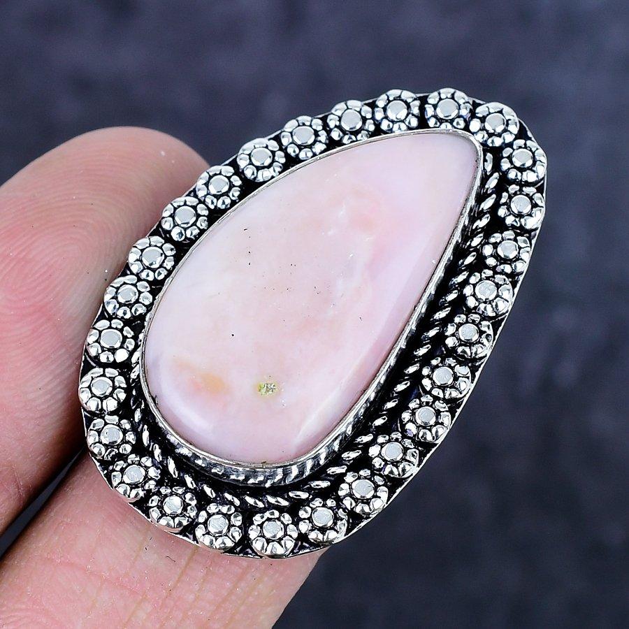 Natural Pink Opal Gemstone Handmade 925 Sterling Silver Jewelry Ring Size 8 ETC-14178