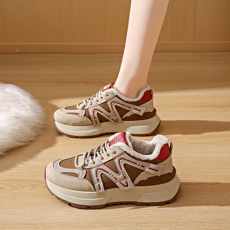 Internet celebrities thick-soled heightening casual shoes women's 2025 winter new velvet versatile sports shoes popular warm running shoes
