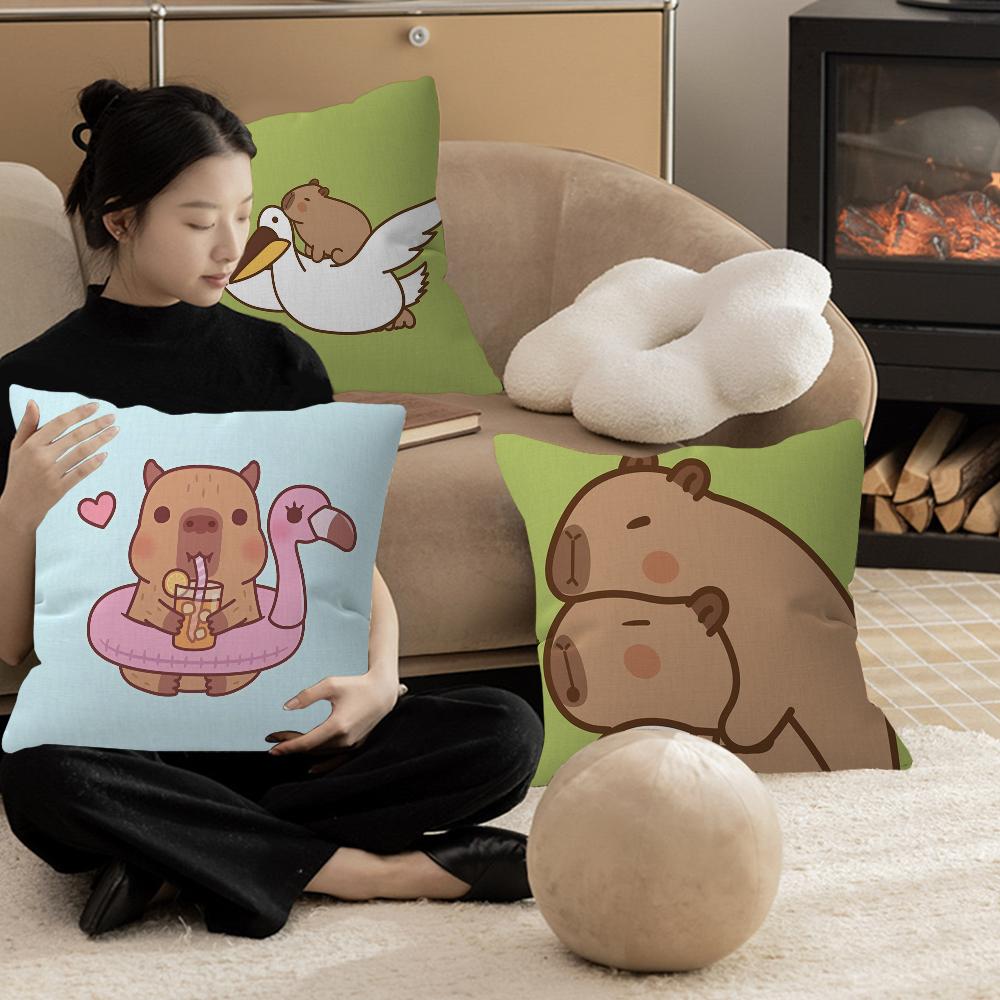 Cute Cartoon Capybara Cushion Cover Pillowcase Upholstery Sofa Throw Pillow Home Decor Pillowcas