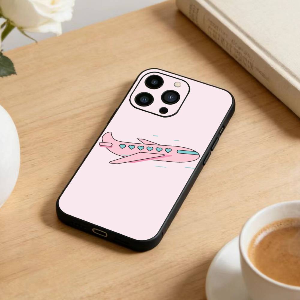 Graffiti Travel Airplane Pattern  Phone Case For iPhone 17 16 15 14 13 12 Max Plus Silicone Black Cover