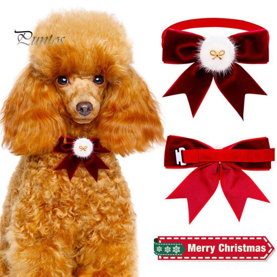 Pet Neck Strap Bow-knot Collar Adjustable Non-Fading Friendly to Skin Vibrant Color Wear Resistant Dress Kitten Up Polyester New Year Christmas Photo