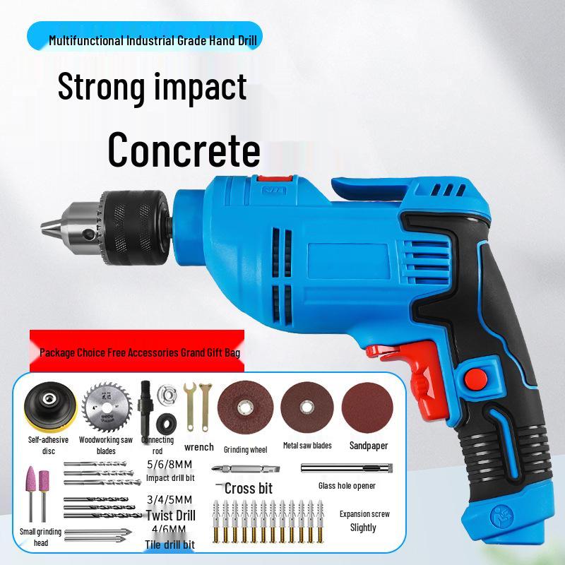Multifunctional Electric Drill: Handheld 220V Hammer, Screwdriver, Pistol, and Wrench.