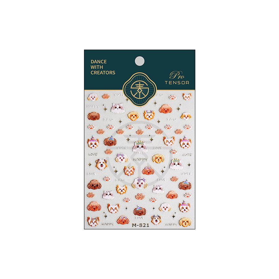 TENSOR Cute Dog Gold Frosted Nail Stickers M-821 Series, Self-Adhesive