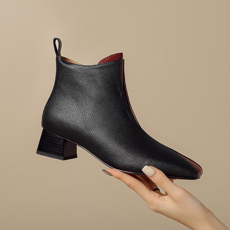 Modne NOWE Jesień/Zima Damskie Botki Kwadratowy Nosek Gruby Obcas Buty Skórzane Buty dla Kobiet Elegancki Zamek Mieszane Kolory Nowoczesne Botki