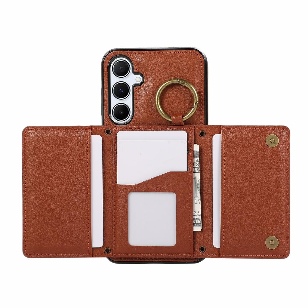 For Samsung Galaxy A16 4G Leather Back Cover Zipper Wallet Kickstand Phone Case with Shoulder Strap
