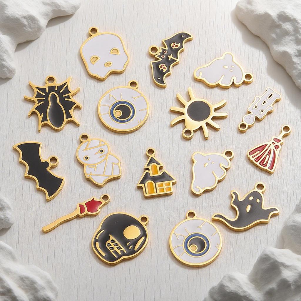 Yori 5Pcs Halloween Pumpkin Lantern Little Ghost Funny Cartoon Cute Pendant DIY Stainless Steel Accessories Jewelry Pendant