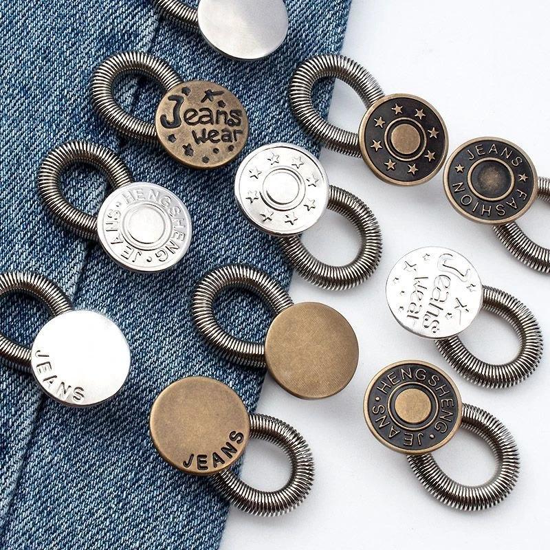 Adjustable Jeans Waist Extender Button for Wide Waistbands: No-Sew Metal Buckle, Small to Large Fit.