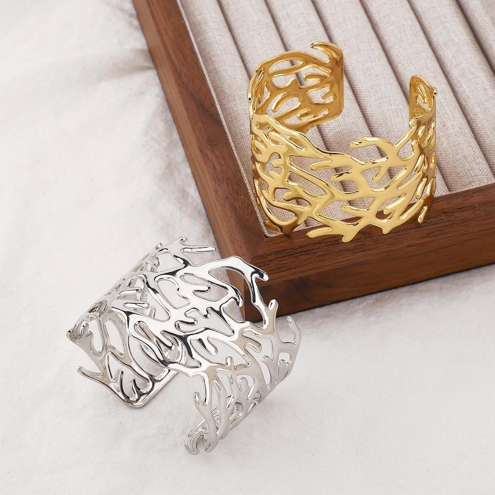 Armlet Metal Opening Bangle Exaggerated Women's Wrist Jewelry Coral Design Bracelet Party