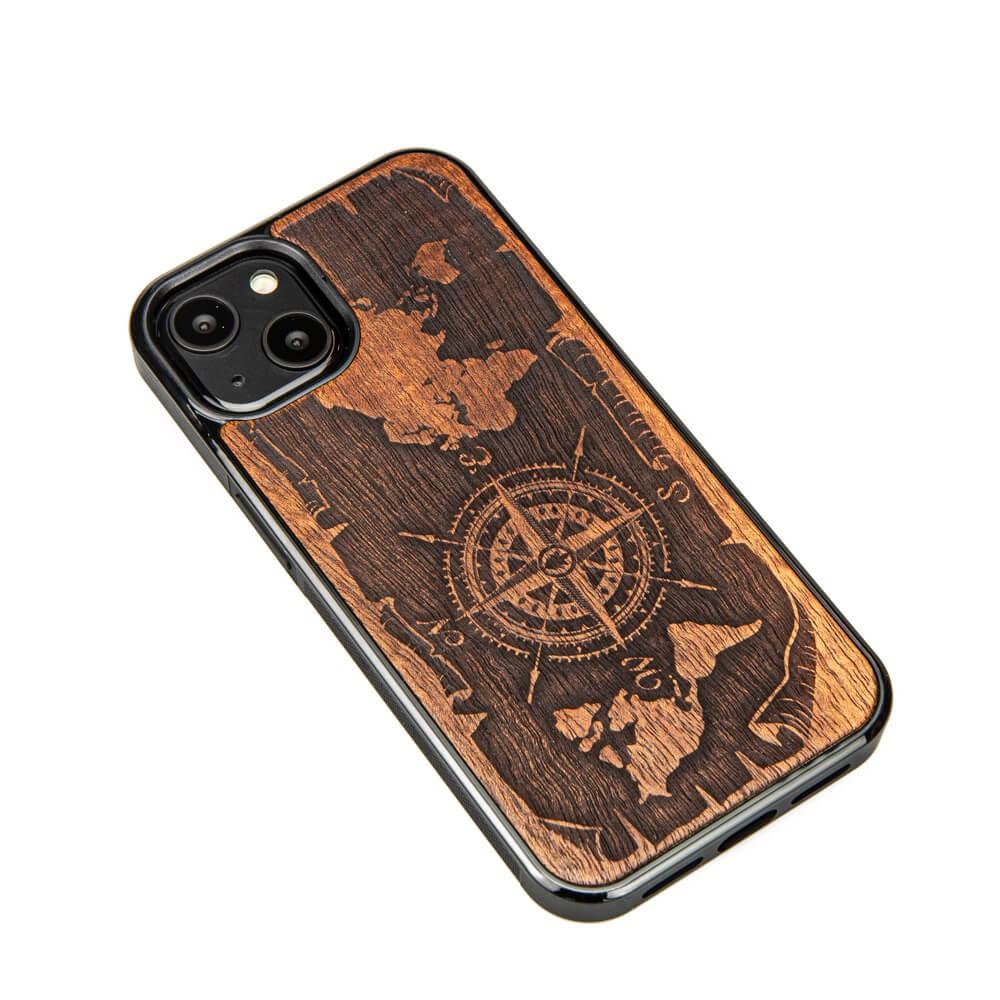 Wooden Case for iPhone 13, wind rose, merbau