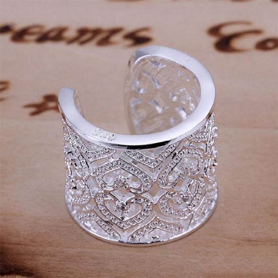 Finger Ring Hollow Adjustable Rhinestones Tiny Open Hearts Ring for Daily Life
