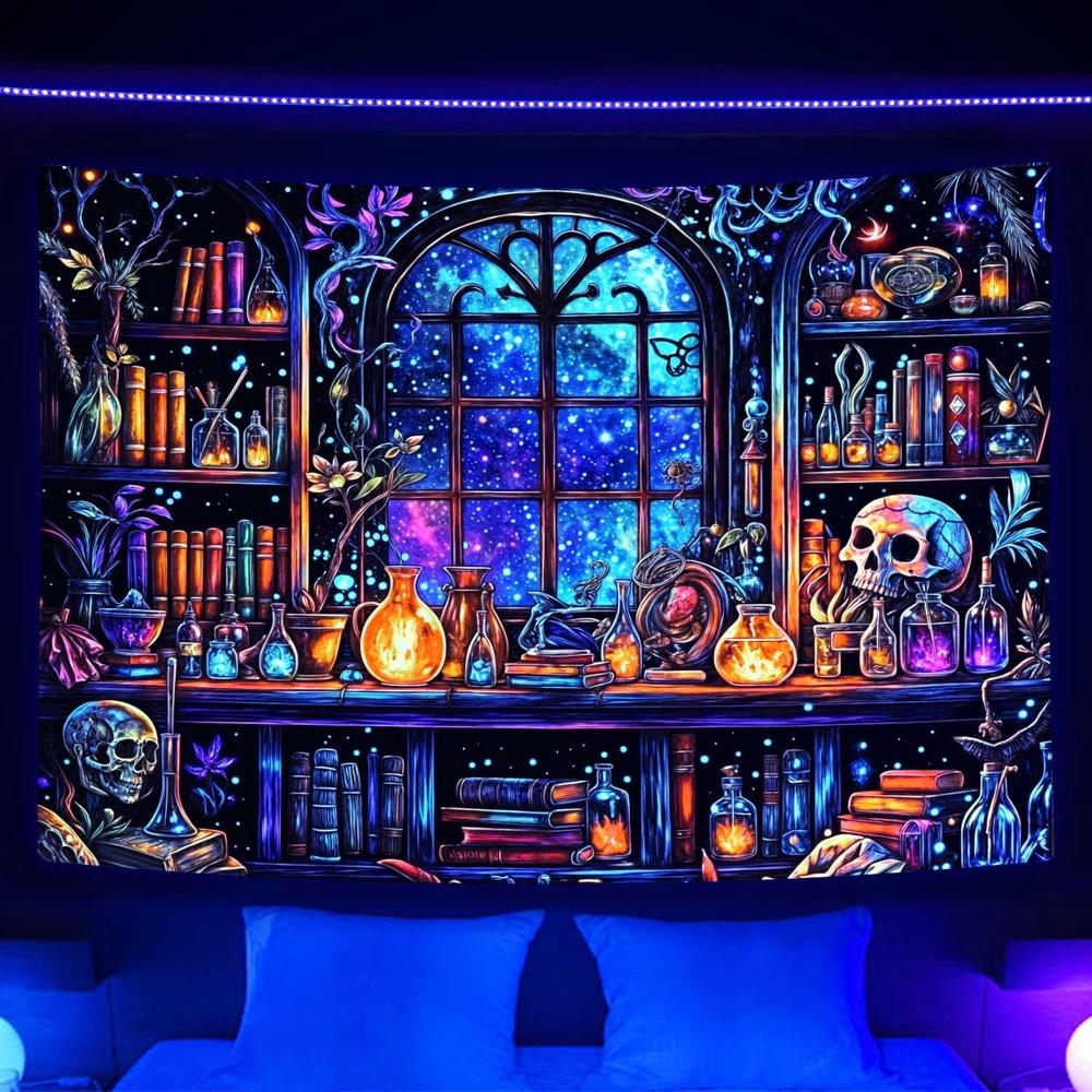 Magical Library Starry Sky Tapestry Starlit Effect Study Wall Feature Fantasy-Themed Bedroom Magical Room Decor 100X70CM