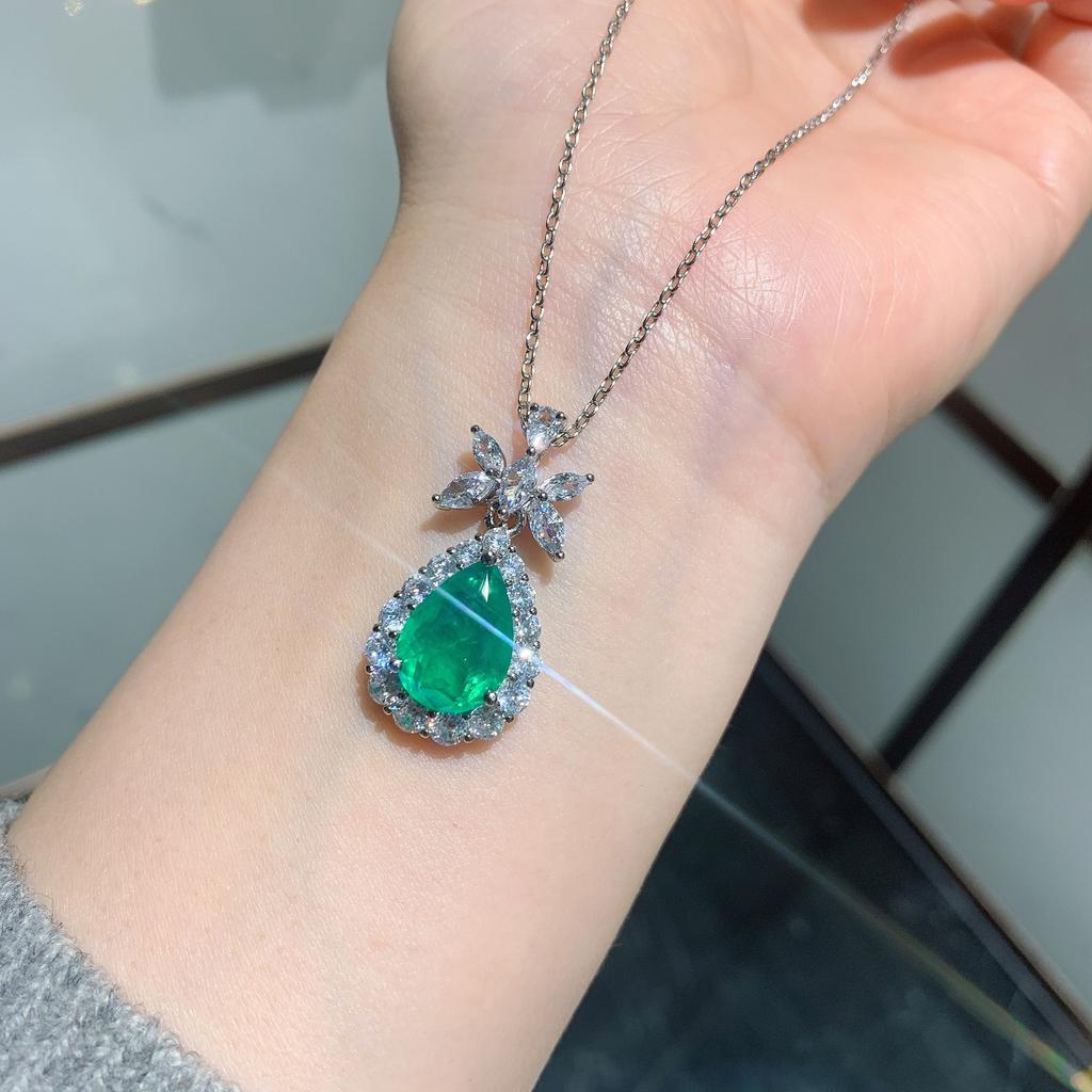 Simulation Paraiba Blue Noblewoman Pendant Emerald Bride Vintage Jewelry Necklace Earring Set