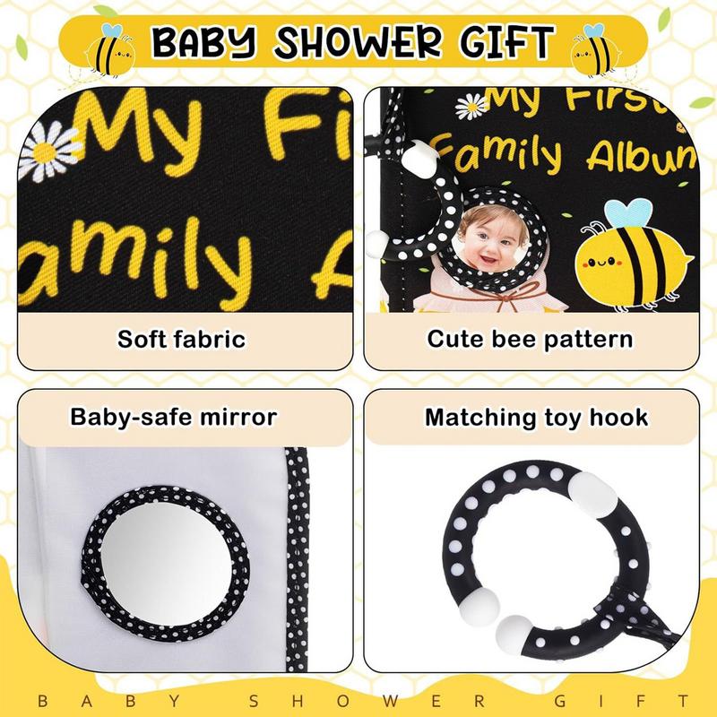 Weiches Fotoalbum Babyfotoalbum Erstes Album Bienenmusterbuch mit sicherem Spiegel Weiches Stoff-Scrapbook Mama Must-Haves für werdende