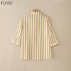 ZANZEA Women Casual Turn Down Collar 3/4 Sleeve Loose Stripe Blouse