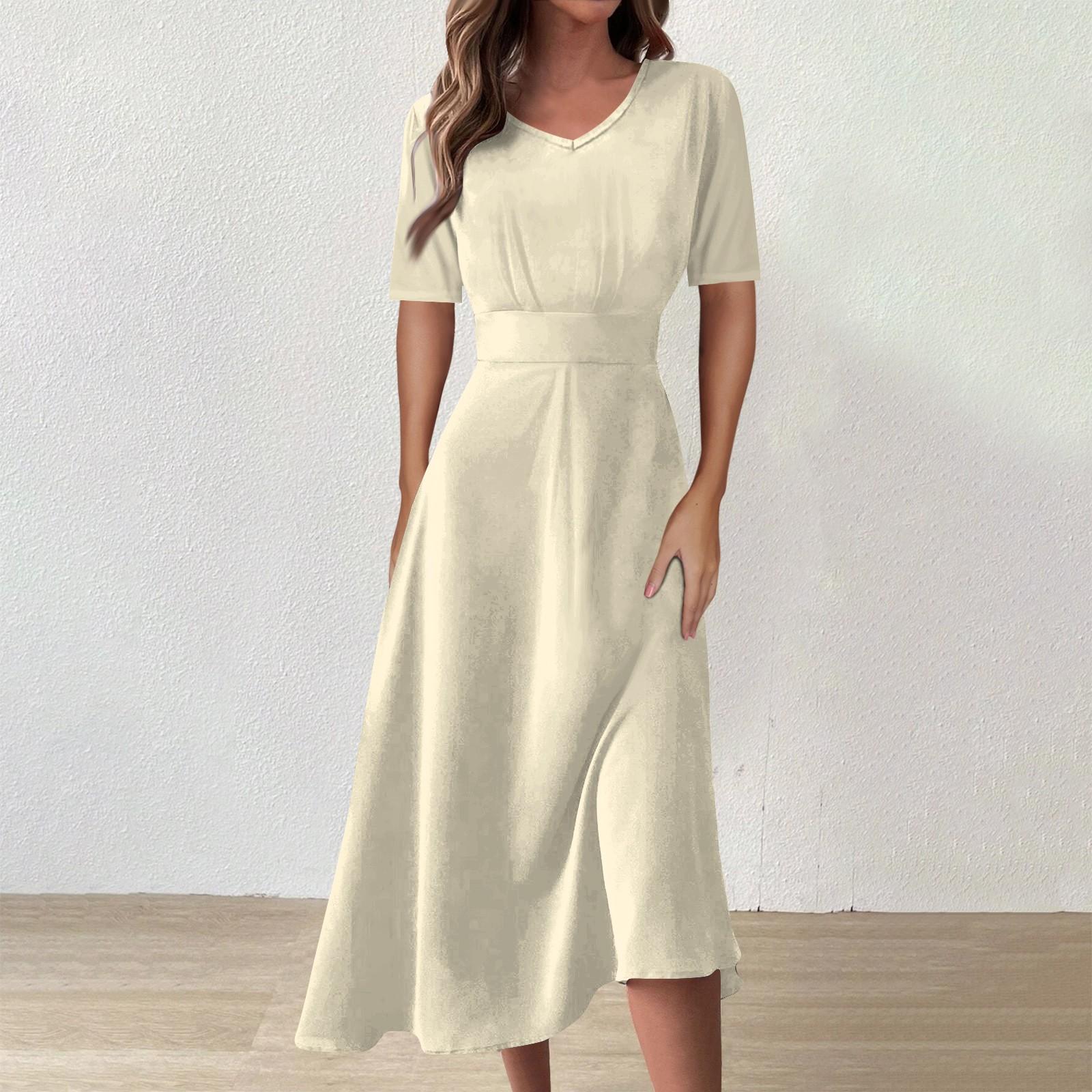 

Женское повседневное модное сплошное цветное длинное свободное платье с v-образным вырезом и короткими рукавами на талии M