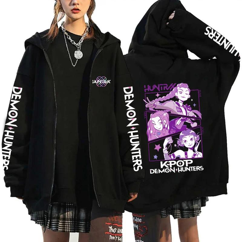 Hot Kpop Demon Hunters Printed Hoodies Hip-hop Zipper Hoodies Autumn Winter Streetwear Sweatshirt Women Men Long Sleeve Zip Coat