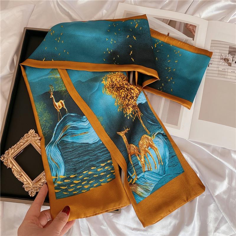 New Small Long Silk Scarf Women Tie Bag Headband Horse Printing Hairband Scarves Korean Style Neckerchief Ribbon Luxury Brand