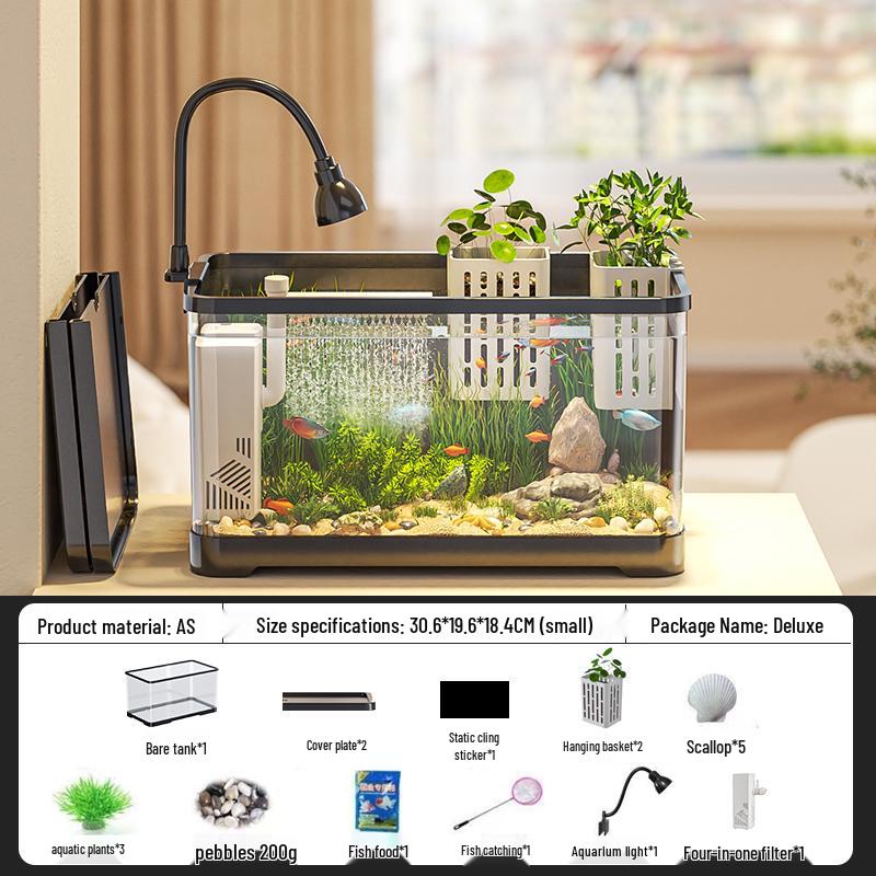 Компактный экологичный аквариум 2025: Система фильтрации и кислородной аэрации «Всё в одном» для золотых рыбок – Полный набор
