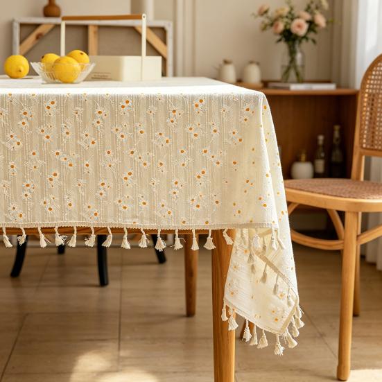 Lilac Floral Tablecloth, Cotton Small Fresh Flower Print Table Cover, Pastoral Style Breathable Cloth for Desk, Dorm Room Decor, Coffee Corner &