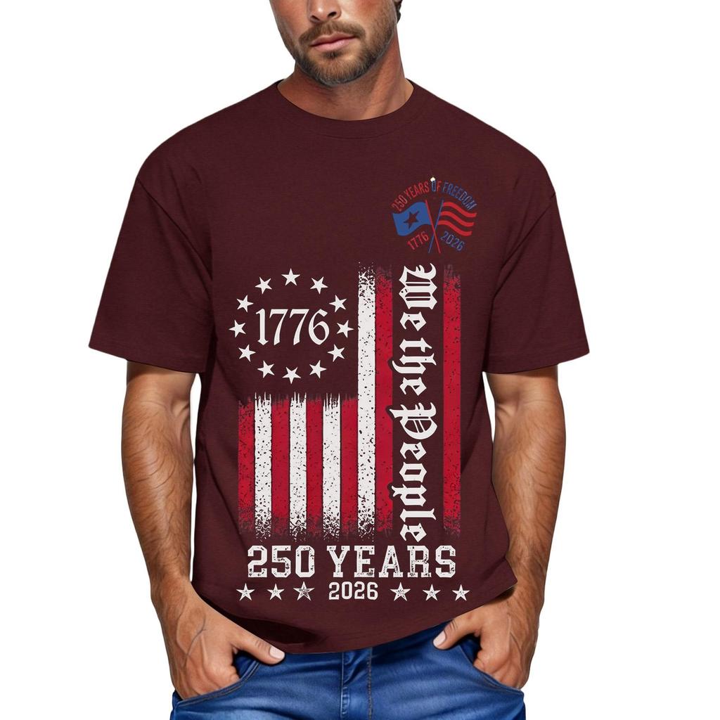Men's Loose and Casual Flag Letter Print T-shirt Short-sleeved Top