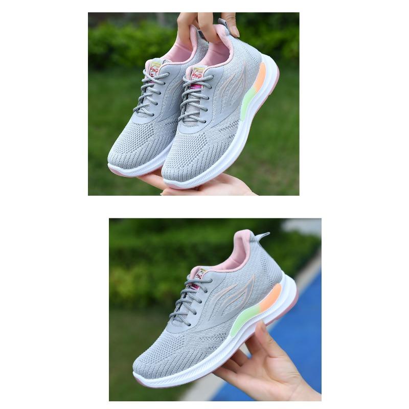 Women‘s Shoes Woven Breathable Mesh Sports Casual Student Block Heel.