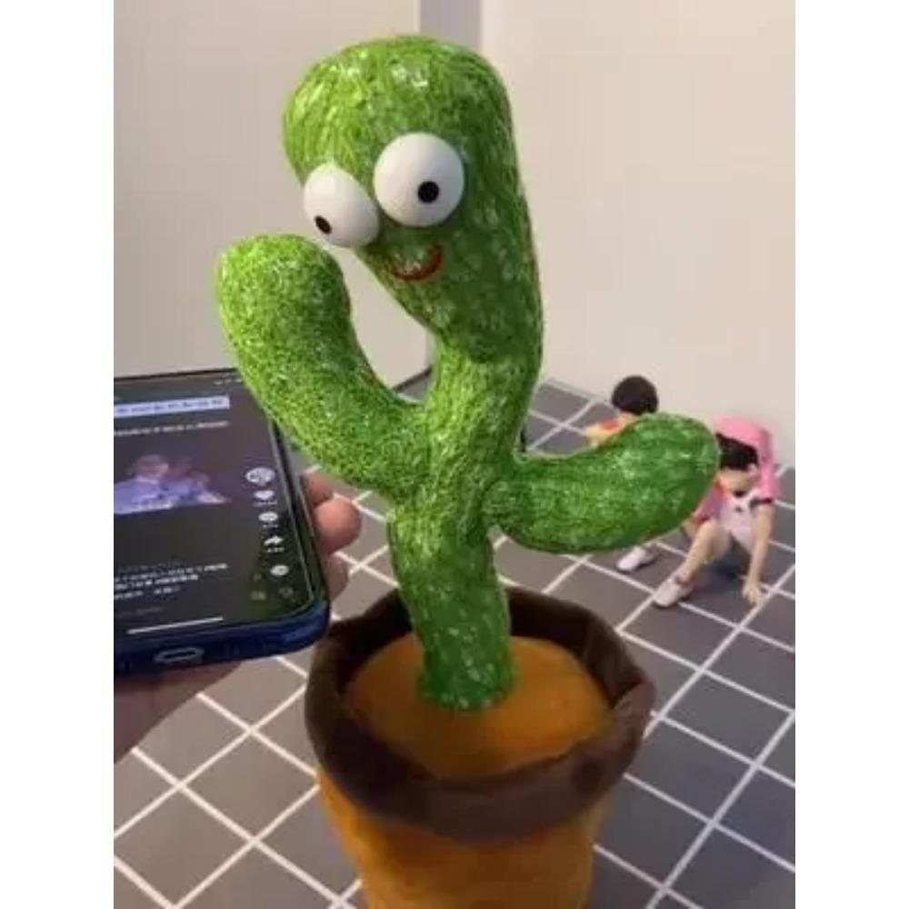 Magic Dancing Cactus Plush Toy Voice Replay Colorful LED Lights Sing Talk Dance Funny Interactive Birthday Gift for Adults