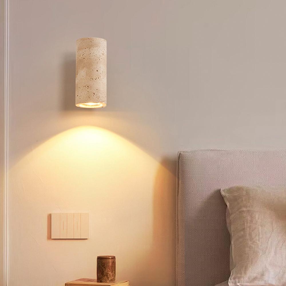 Natural Yellow Travertine Japanese Style Wabi Sabi Bedroom Bedside Lamp Homestay Living Room Villa Courtyard Balcony Wall Light