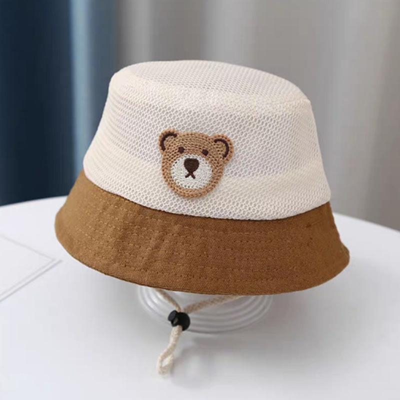 Baby Summer Fisherman Hat Cute Bear Toddler Children Mesh Breathable Sun Hat Outdoor Beach Boys Girls Panama Fisherman Hat