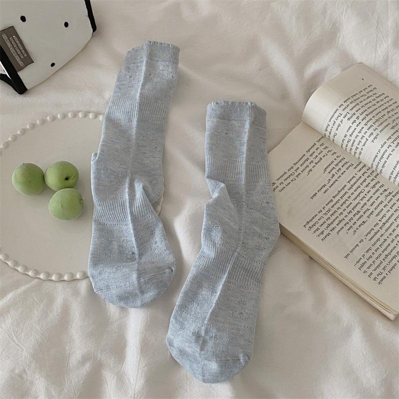 Ladies Summer Thin Simple Hollow Love Bow Lace Boneless Tube Stack Socks